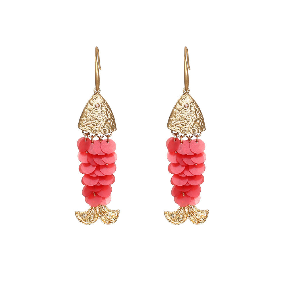 Handmade Shell Fish Tassel Earrings – Boho Beach Style Statement Jewelry for Women