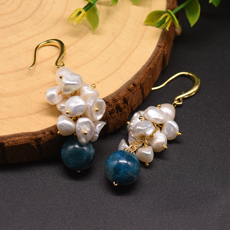 Baroque Freshwater Pearl & Kyanite Earrings – Elegant Gemstone Statement Jewelry for Women