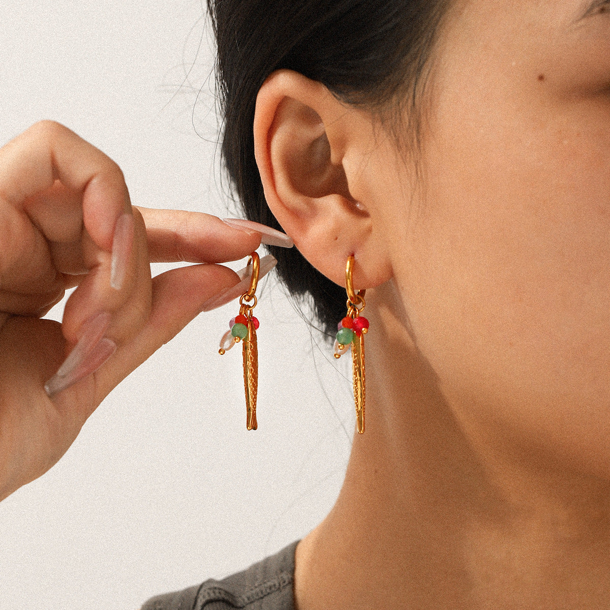 Fish Charm Beaded Earrings – Stainless Steel Pearl Drop Earrings Trendy Ocean Jewelry for Women
