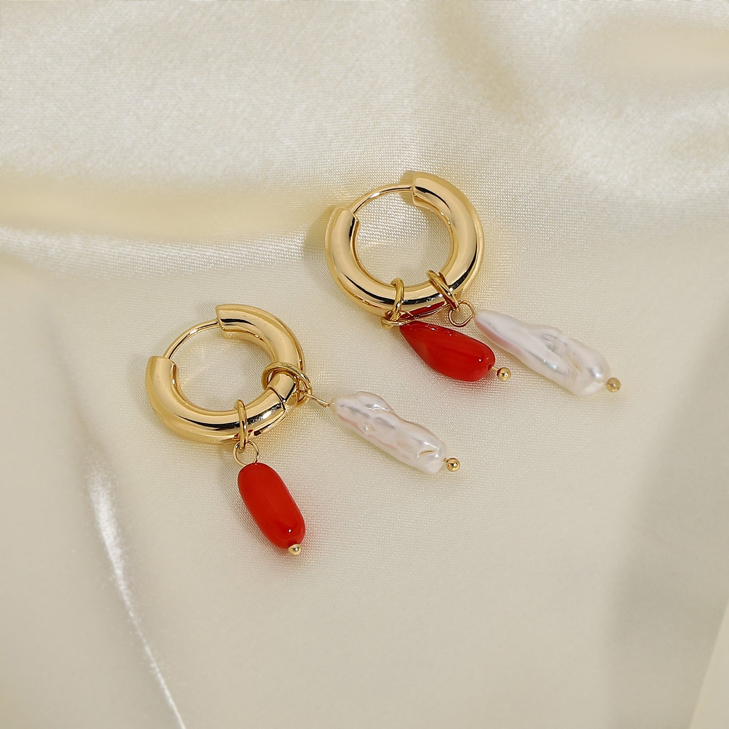 Handcrafted Freshwater Pearl & Coral Stone Stud Earrings – Boho Chic Jewelry for Women