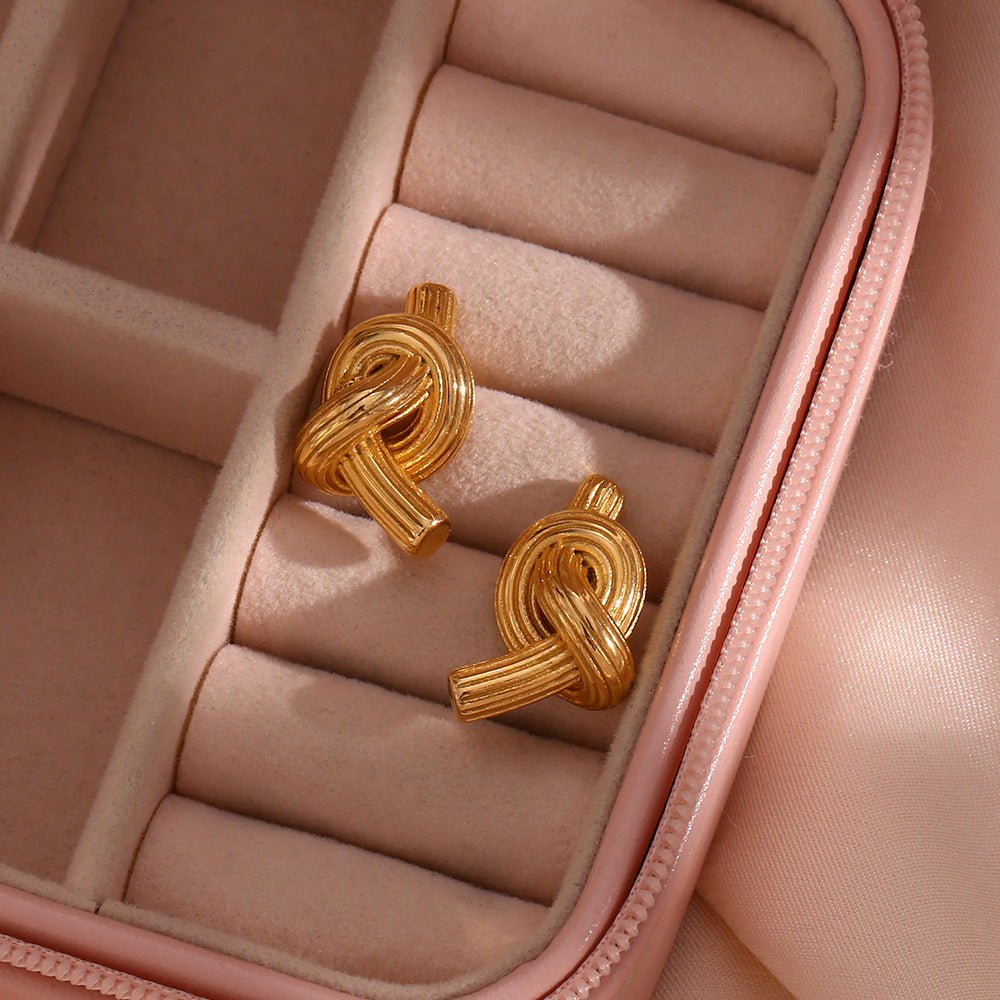 Twisted Knot Brushed Stud Earrings – Stainless Steel Minimalist Statement Jewelry for Women