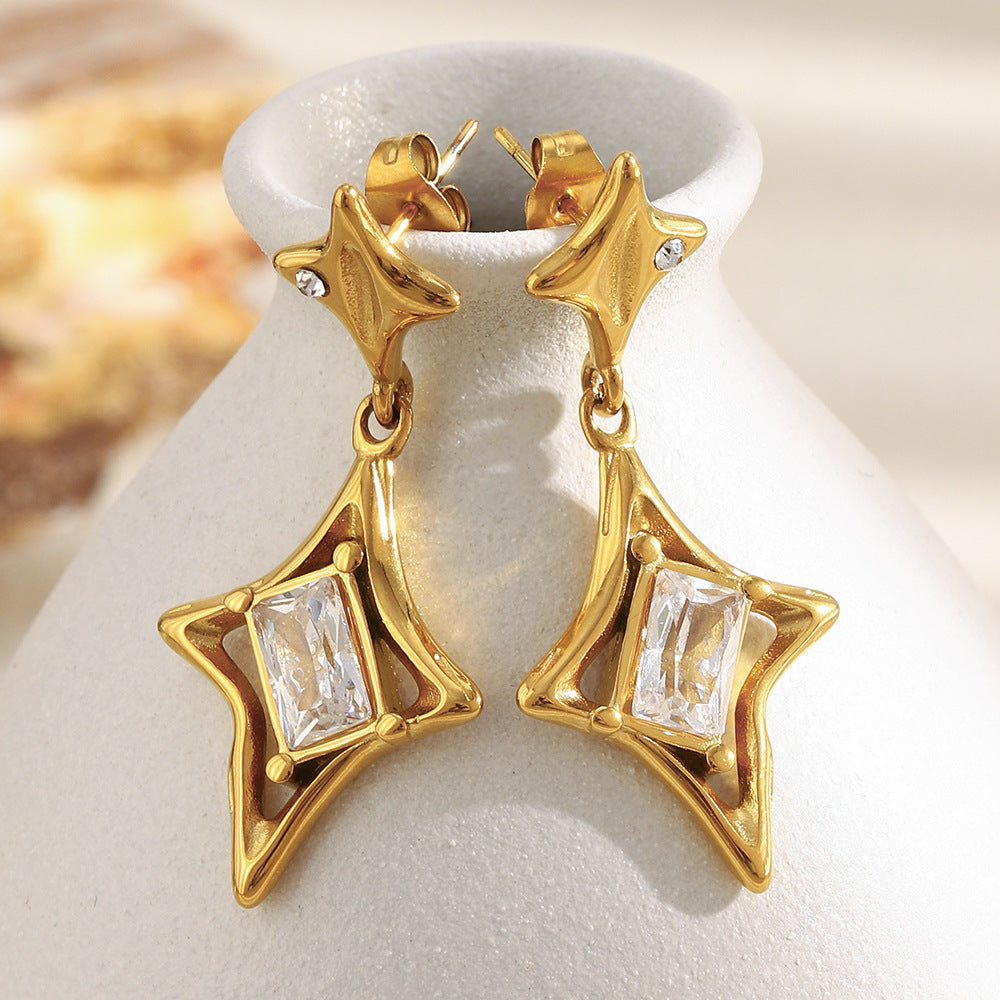 North Star Pendant Earrings – 18K Gold Plated Stainless Steel Celestial Jewelry for Women