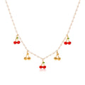 French-Style Cherry Pendant Necklace with Tassel – 18K Gold Plated Stainless Steel Pearl Chain Layering Jewelry for Women