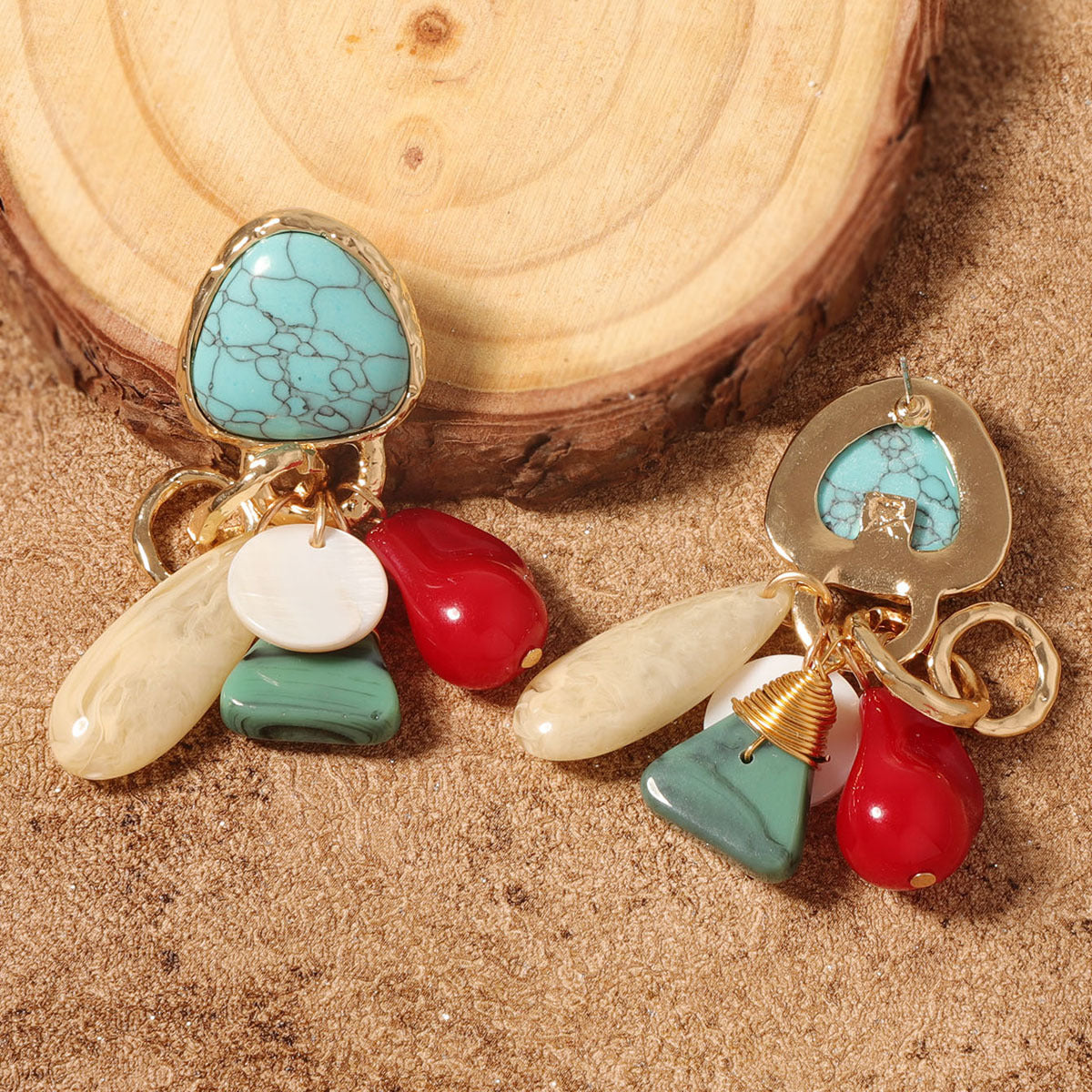 Boho Irregular Gemstone Drop Earrings – Vintage Colorful Statement Jewelry for Women