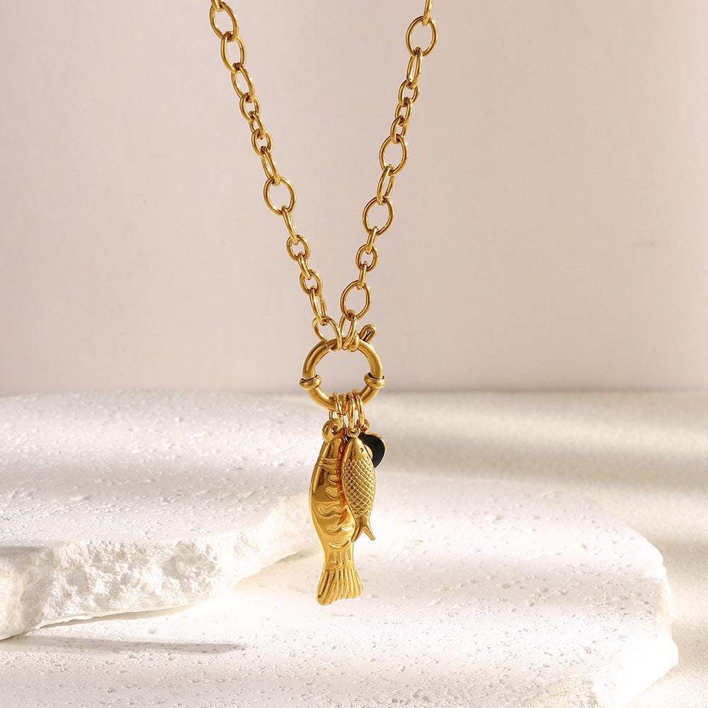 Irregular Chain Fish Pendant Necklace – 18K Gold Plated Stainless Steel Spring Clasp Boutique Jewelry for Women