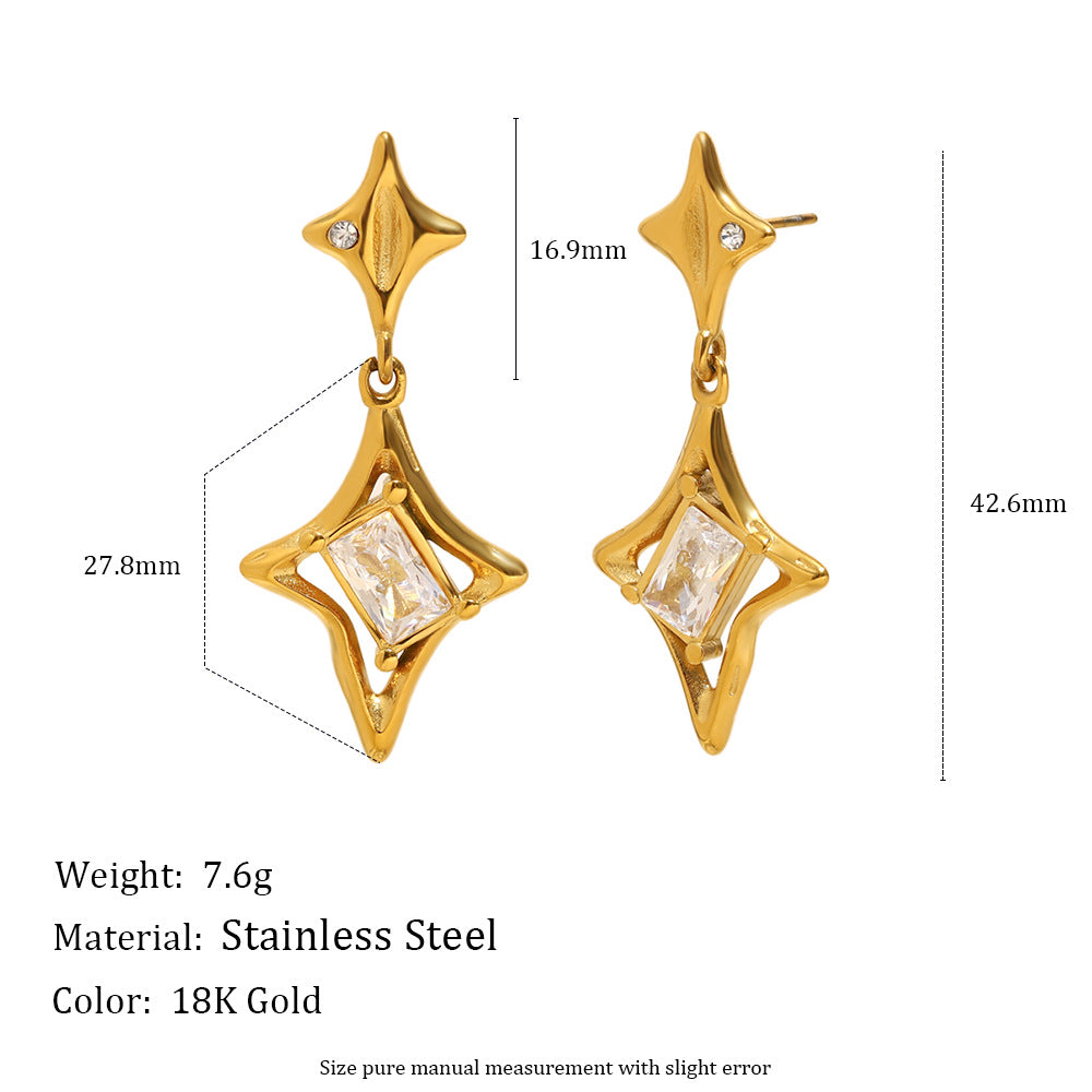 North Star Pendant Earrings – 18K Gold Plated Stainless Steel Celestial Jewelry for Women