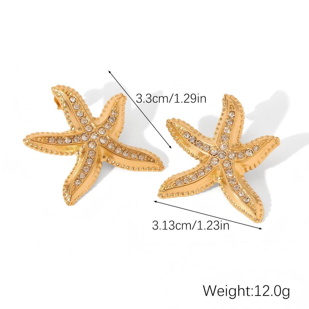 CZ Starfish Stud Earrings – 18K Gold Plated Stainless Steel Ocean-Inspired Minimalist Jewelry for Women