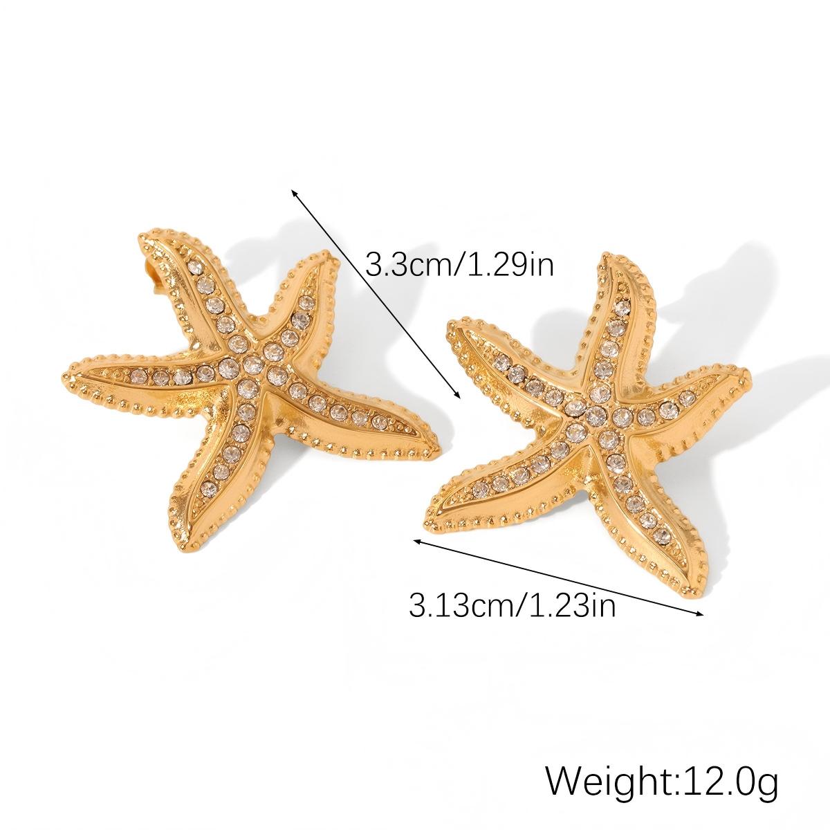 CZ Starfish Stud Earrings – 18K Gold Plated Stainless Steel Ocean-Inspired Minimalist Jewelry for Women