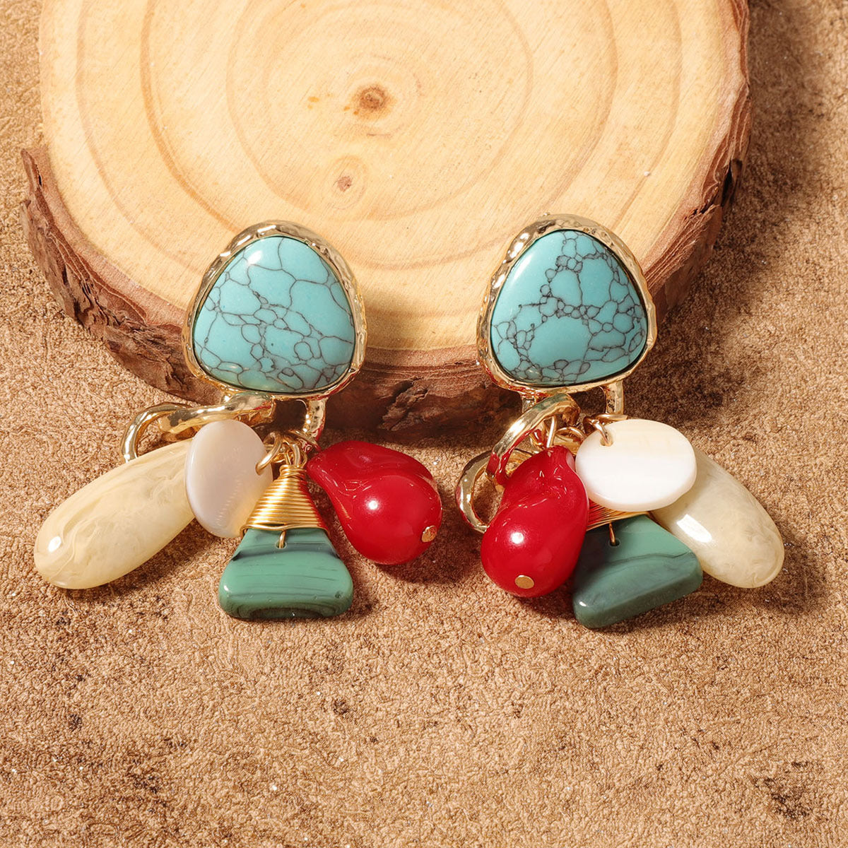 Boho Irregular Gemstone Drop Earrings – Vintage Colorful Statement Jewelry for Women