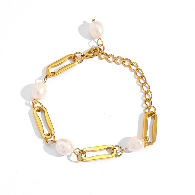 Elegant Pearl Bracelet – Minimalist Gold Plated Jewelry for Women
