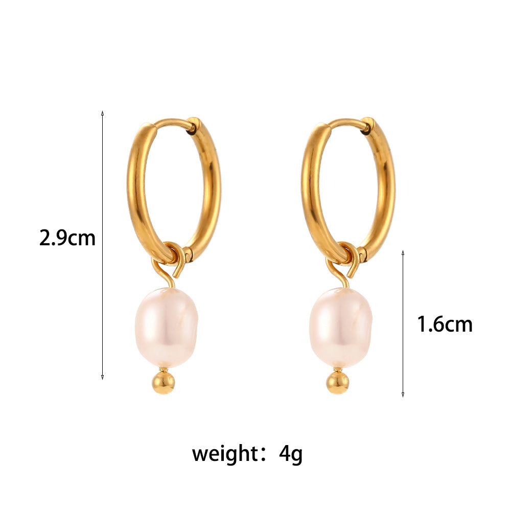 Freshwater Pearl Hoop Earrings – 18K Gold Plated Stainless Steel Minimalist Luxury Jewelry for Women