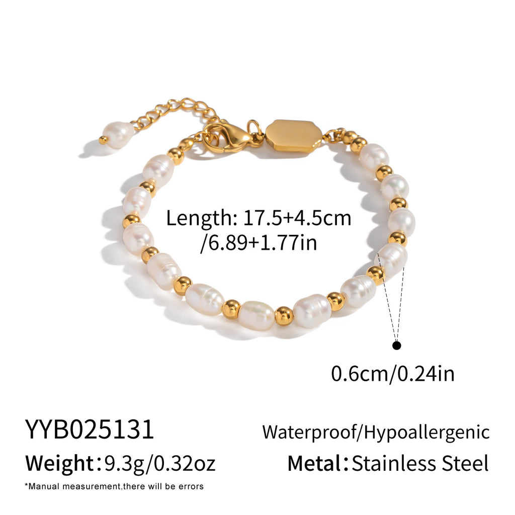 Freshwater Pearl Stainless Steel Bracelet – Gold Plated Titanium Steel Minimalist Jewelry for Women