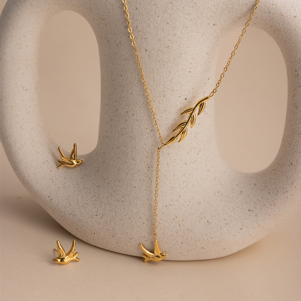 18K Gold Plated Stainless Steel Dove Earrings & Necklace Set – Fashion Jewelry for Women