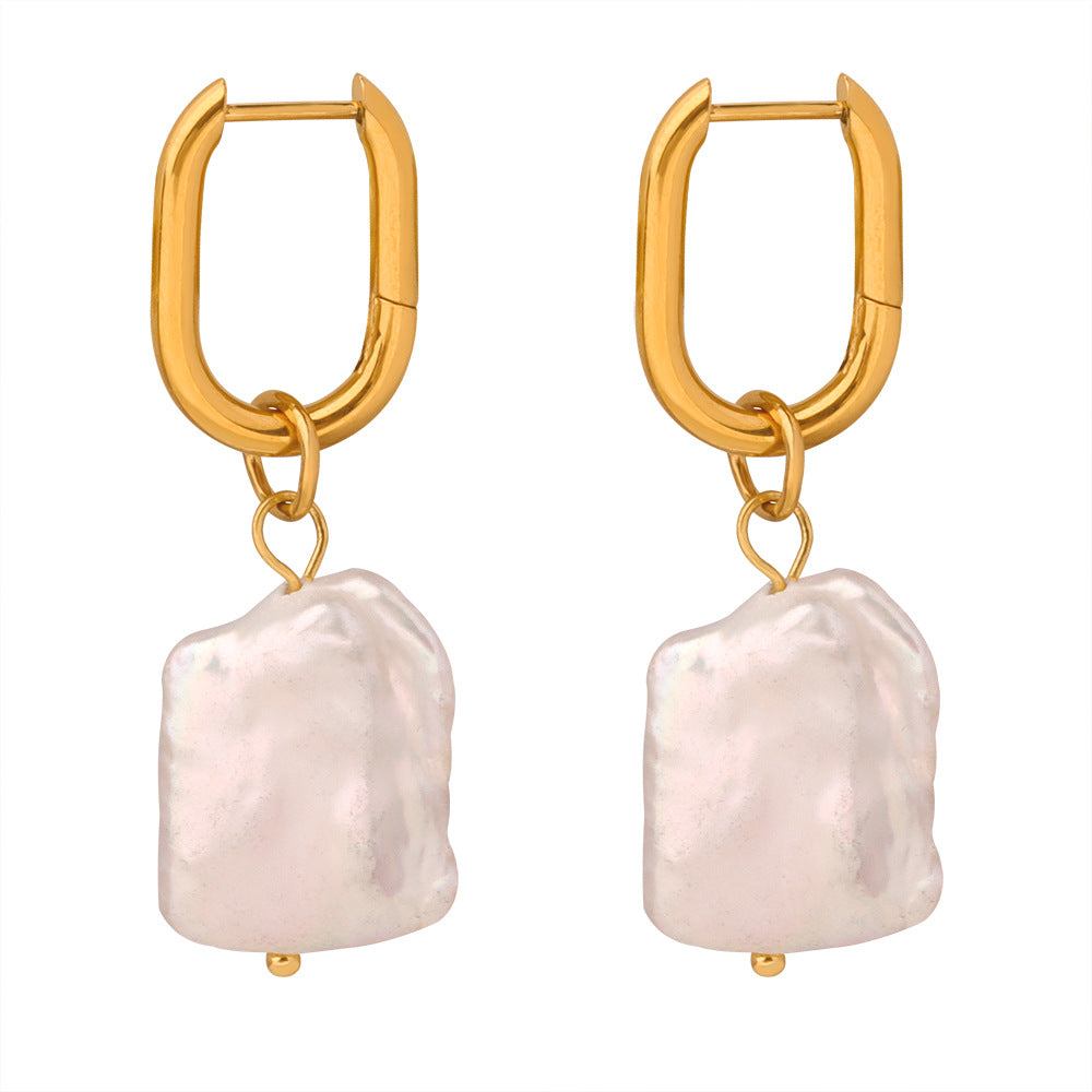 Vintage Irregular Freshwater Pearl Earrings – Gold Plated Titanium Steel Minimalist Jewelry for Women