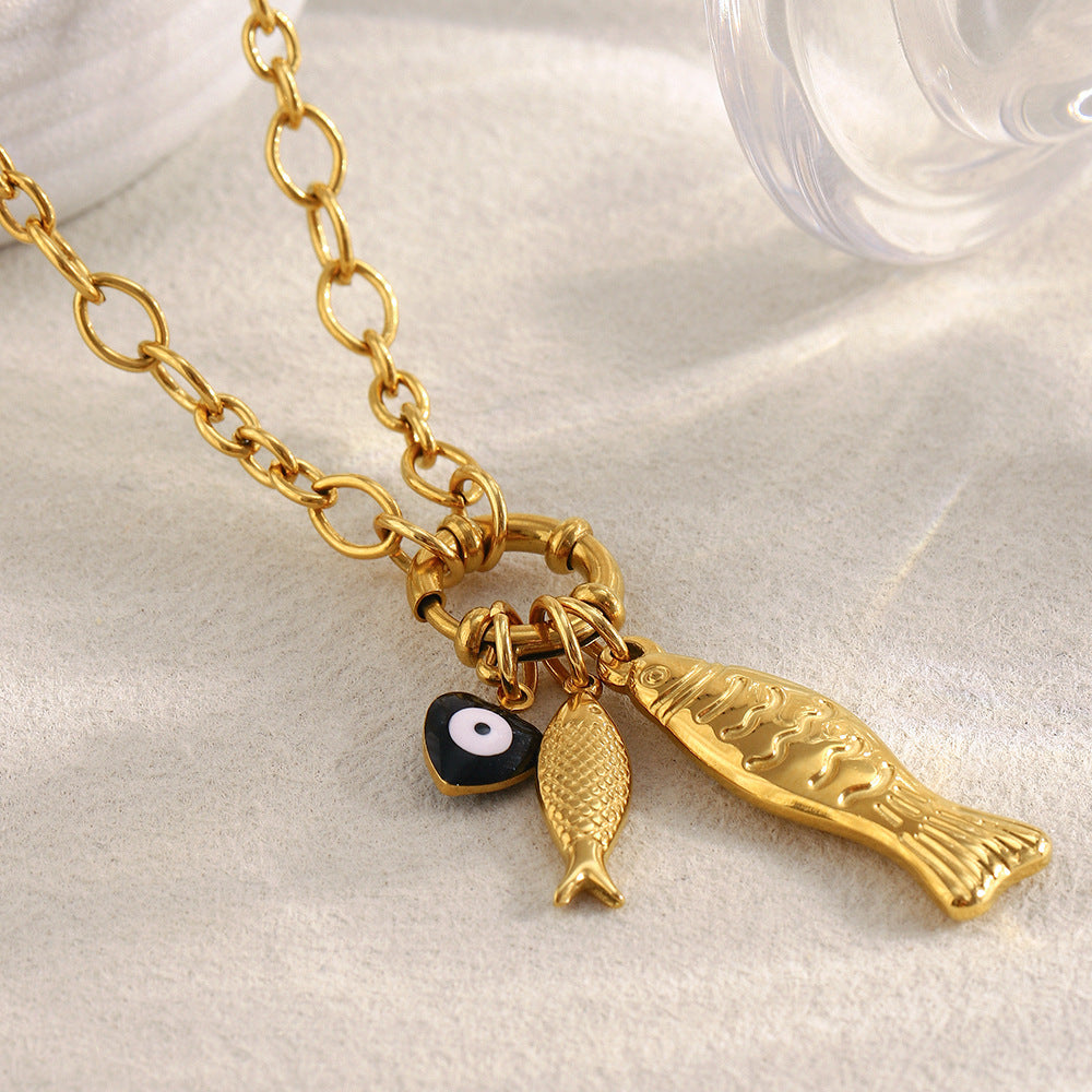 Irregular Chain Fish Pendant Necklace – 18K Gold Plated Stainless Steel Spring Clasp Boutique Jewelry for Women
