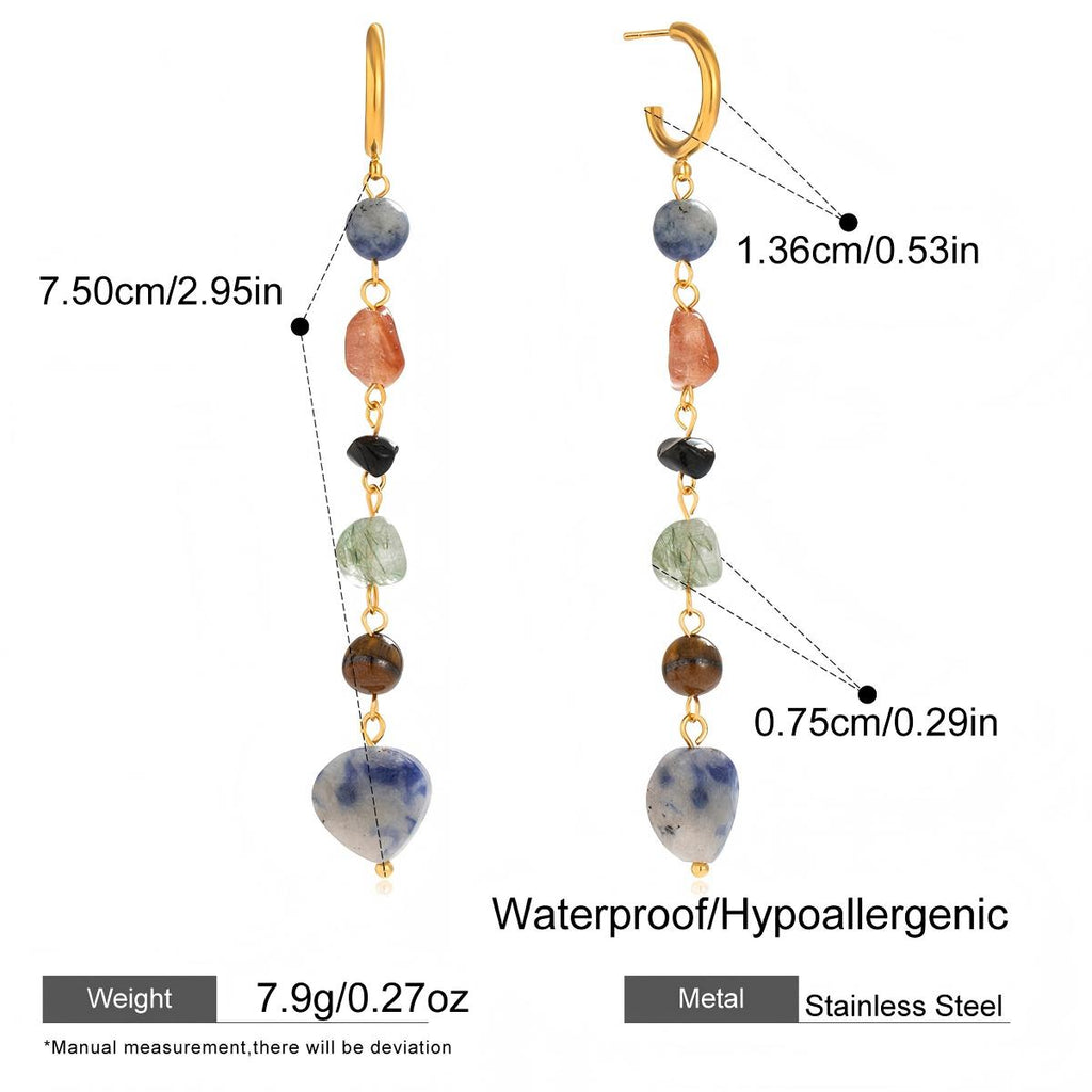 Colorful Natural Stone C Hoop Tassel Earrings – 18K Gold Plated Stainless Steel Luxury Jewelry for Women