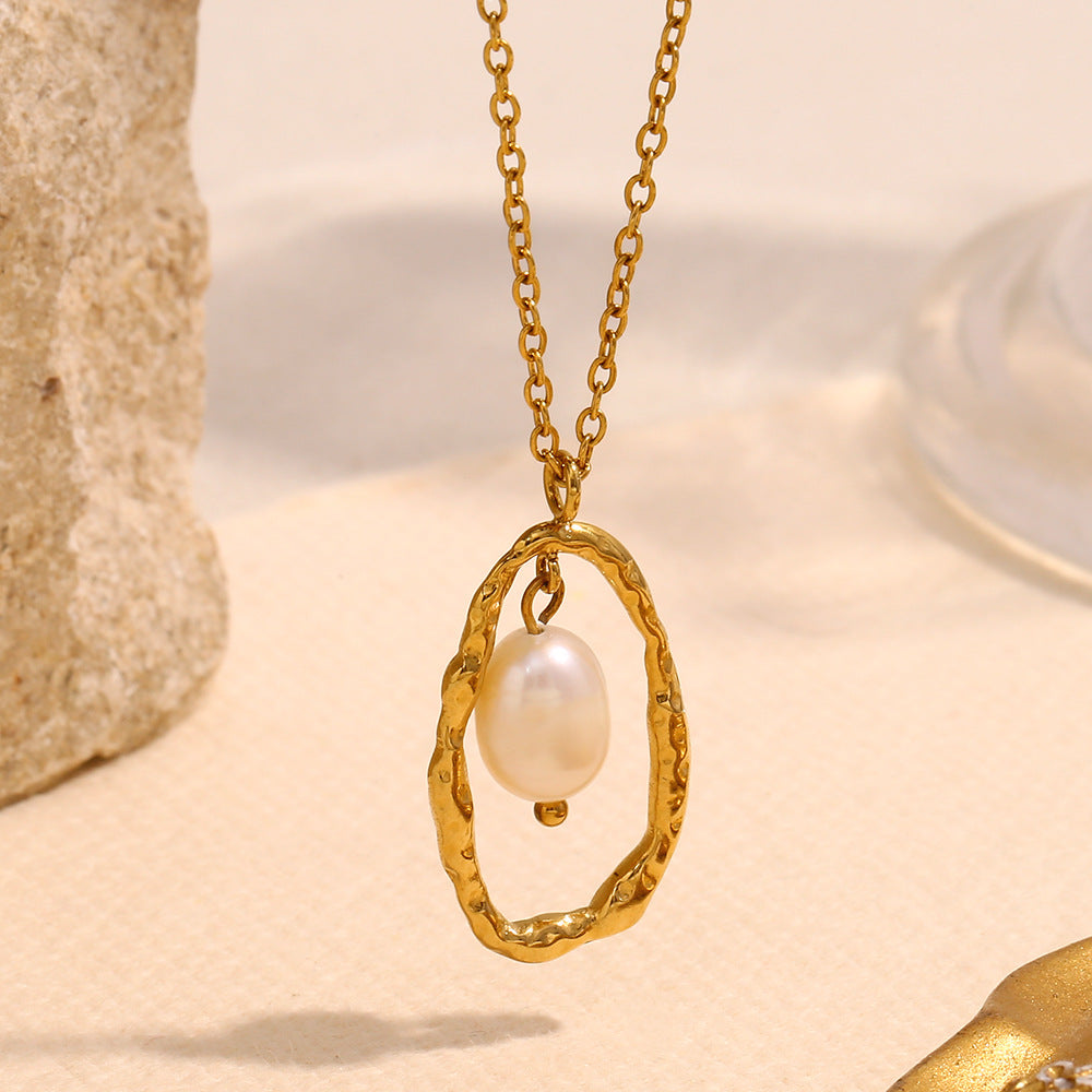 Vintage Pearl Pendant Necklace – 18K Gold Plated Stainless Steel Boutique Statement Jewelry for Women