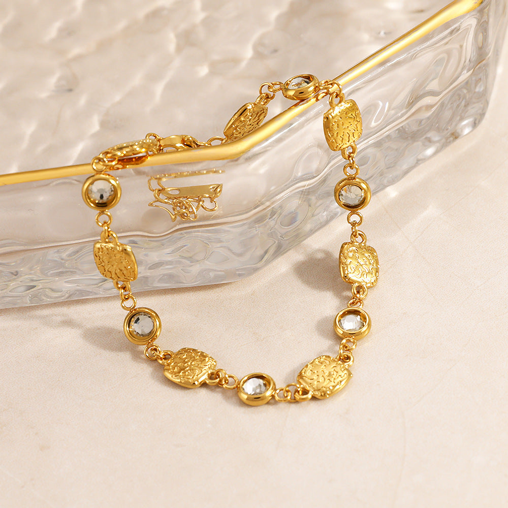 Geometric Square CZ Bracelet – 18K Gold Plated Stainless Steel Minimalist Luxury Jewelry for Women
