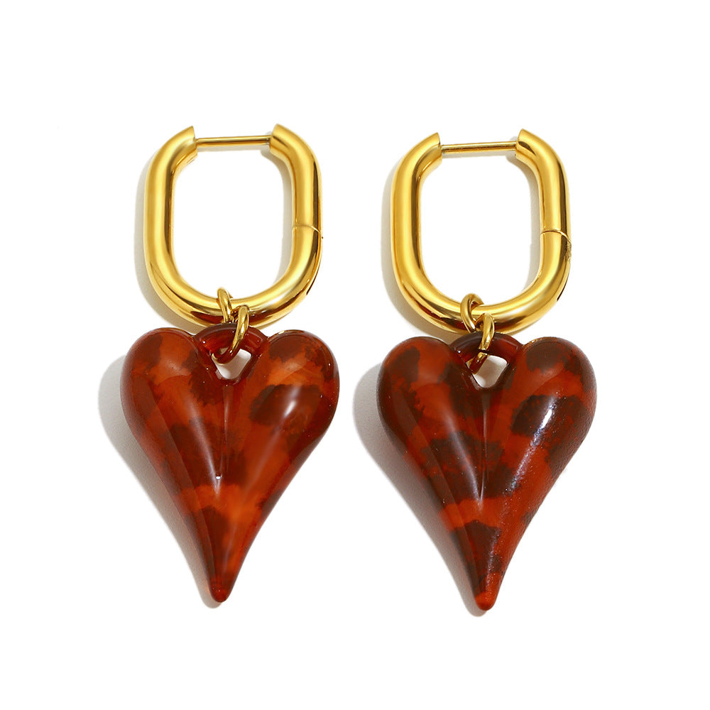 Long Heart U-Shaped Earrings – 18K Gold Plated Stainless Steel Acrylic Minimalist Luxury Jewelry for Women