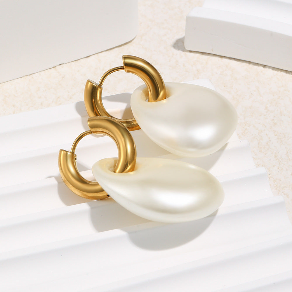 Matte Acrylic Pearl Stud Earrings – 18K Gold Plated Stainless Steel Minimalist Luxury Jewelry for Women