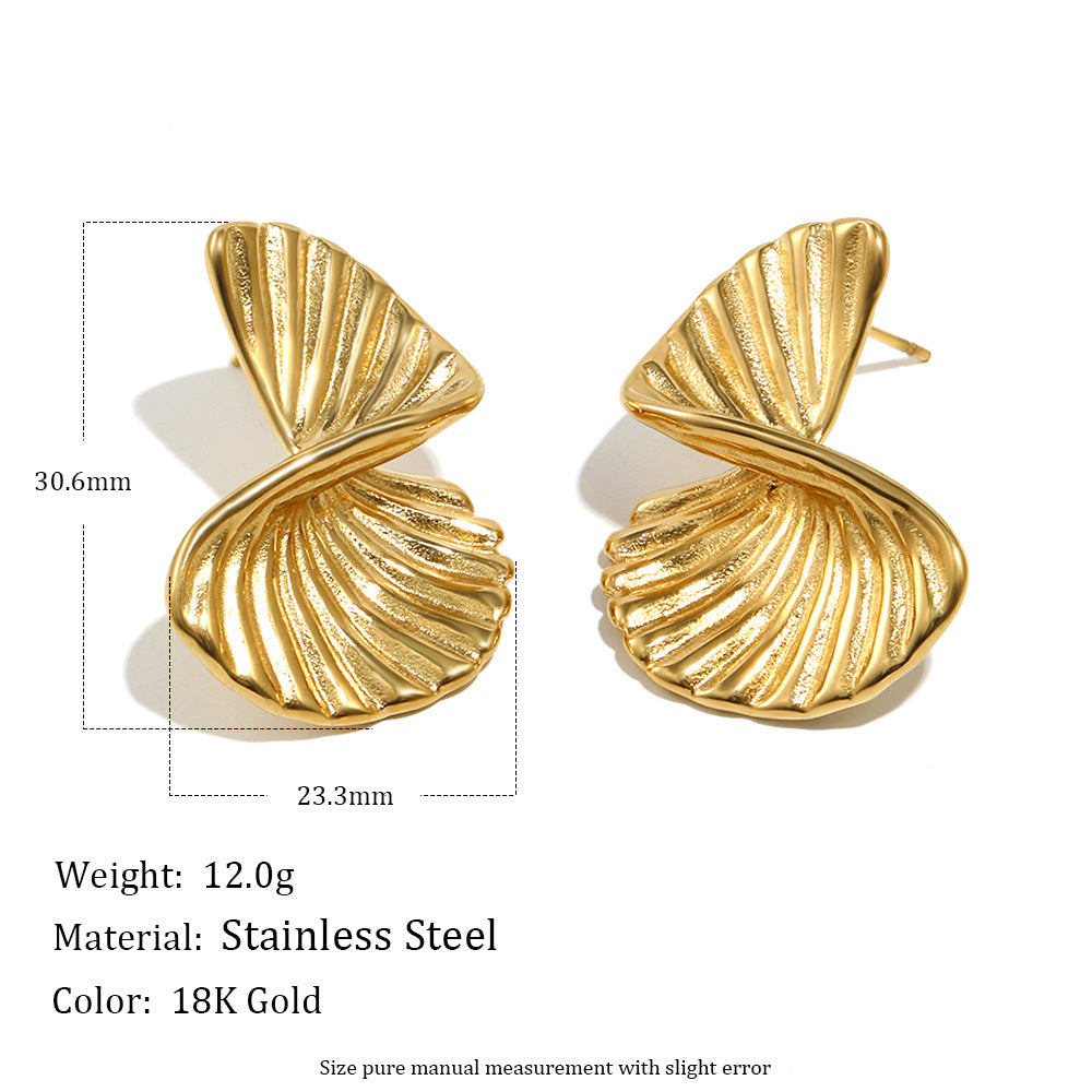 Twist Fan Stud Earrings – 18K Gold Plated Stainless Steel Minimalist Geometric Jewelry for Women