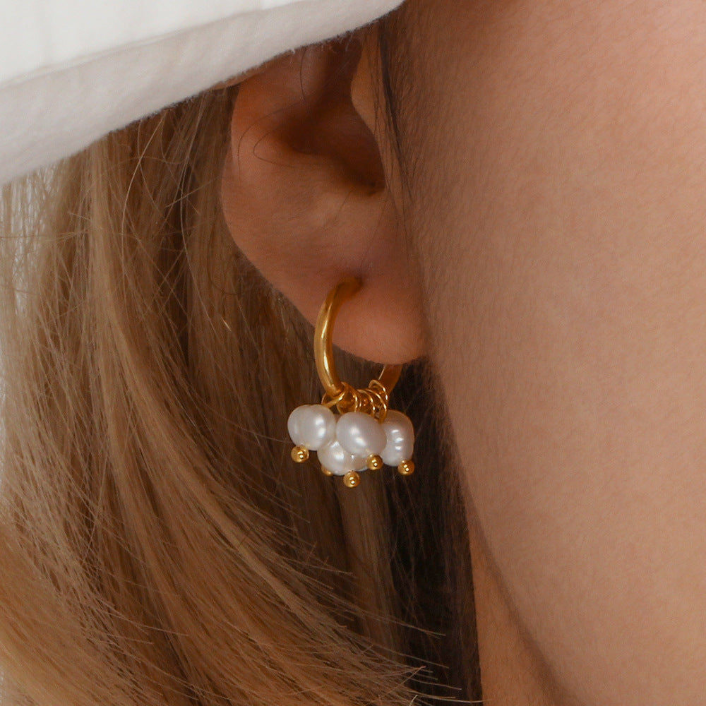 Layered Freshwater Pearl Drop Earrings – Minimalist Luxury Statement Jewelry for Women
