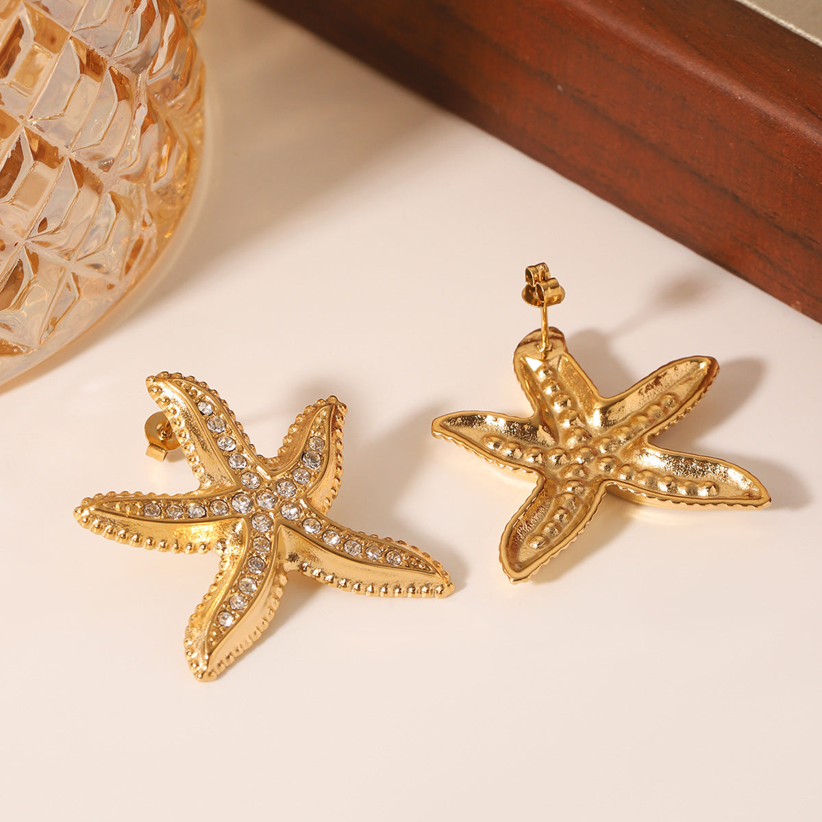 CZ Starfish Stud Earrings – 18K Gold Plated Stainless Steel Ocean-Inspired Minimalist Jewelry for Women