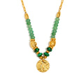 Geometric Hammered Circle Pendant Necklace – 18K Gold Plated Stainless Steel Green Gemstone Statement Jewelry for Women