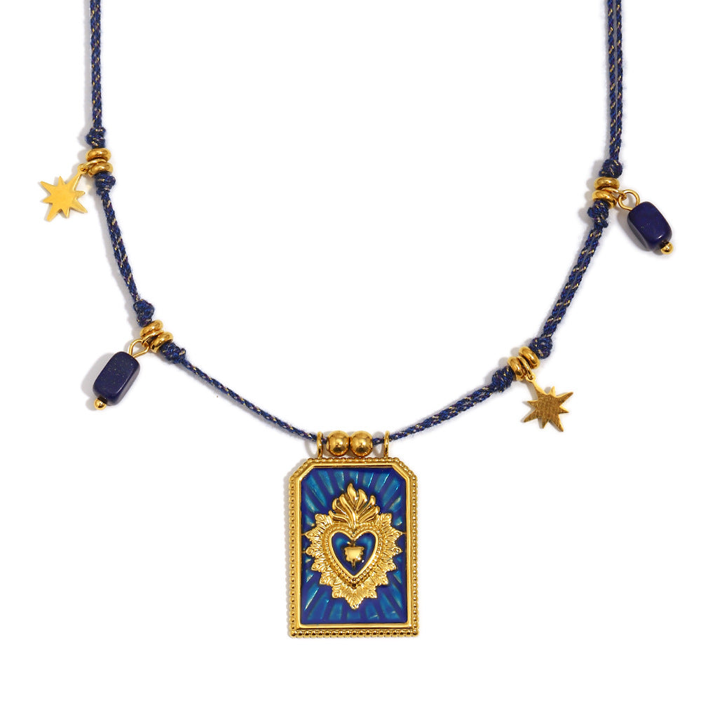 Vintage Crown Pendant Necklace – 18K Gold Plated Stainless Steel Woven Cord Boutique Statement Jewelry for Women