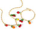 Fruit Charm Necklace & Bracelet Set – Cherry, Strawberry & Watermelon 18K Gold Plated Stainless Steel Cute Summer Jewelry