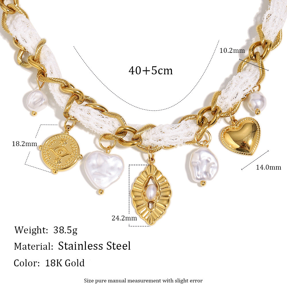 Boho Fabric Cord Pendant Necklace – 18K Gold Plated Stainless Steel Boutique Statement Jewelry for Women