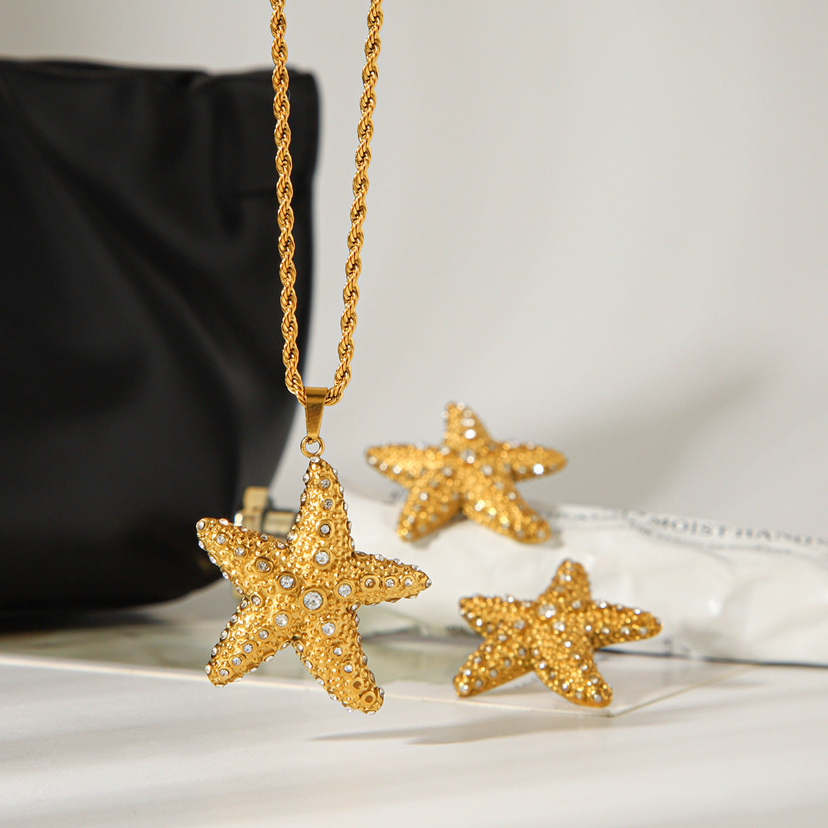CZ Star Necklace & Stud Earrings Set – 18K Gold Plated Stainless Steel Minimalist Jewelry for Women