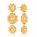 White Zircon Daisy Stud Earrings – 18K Gold Plated Stainless Steel Statement Floral Jewelry for Women