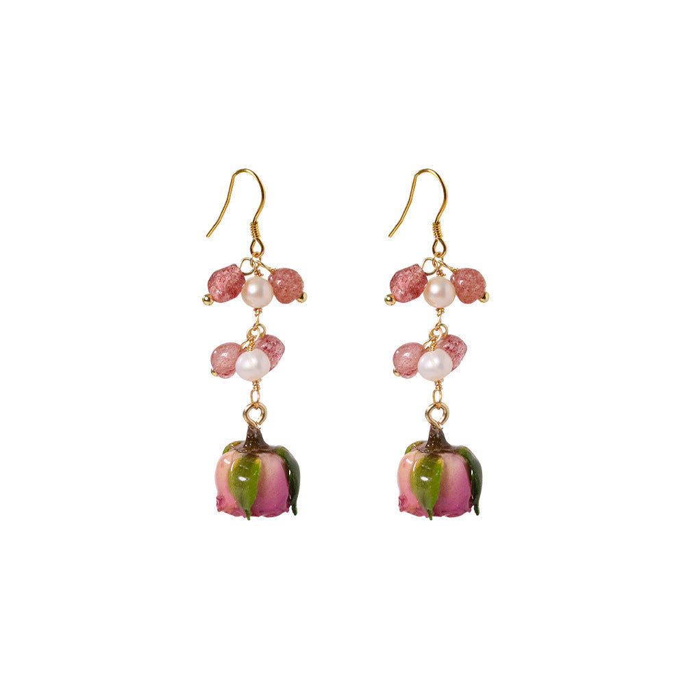 Pink Tassel Floral Earrings – Oil Painting Style Freshwater Pearl Boho Luxe Statement Jewelry