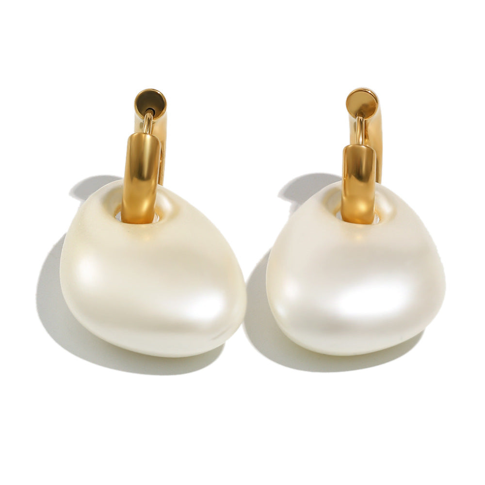 Matte Acrylic Pearl Stud Earrings – 18K Gold Plated Stainless Steel Minimalist Luxury Jewelry for Women