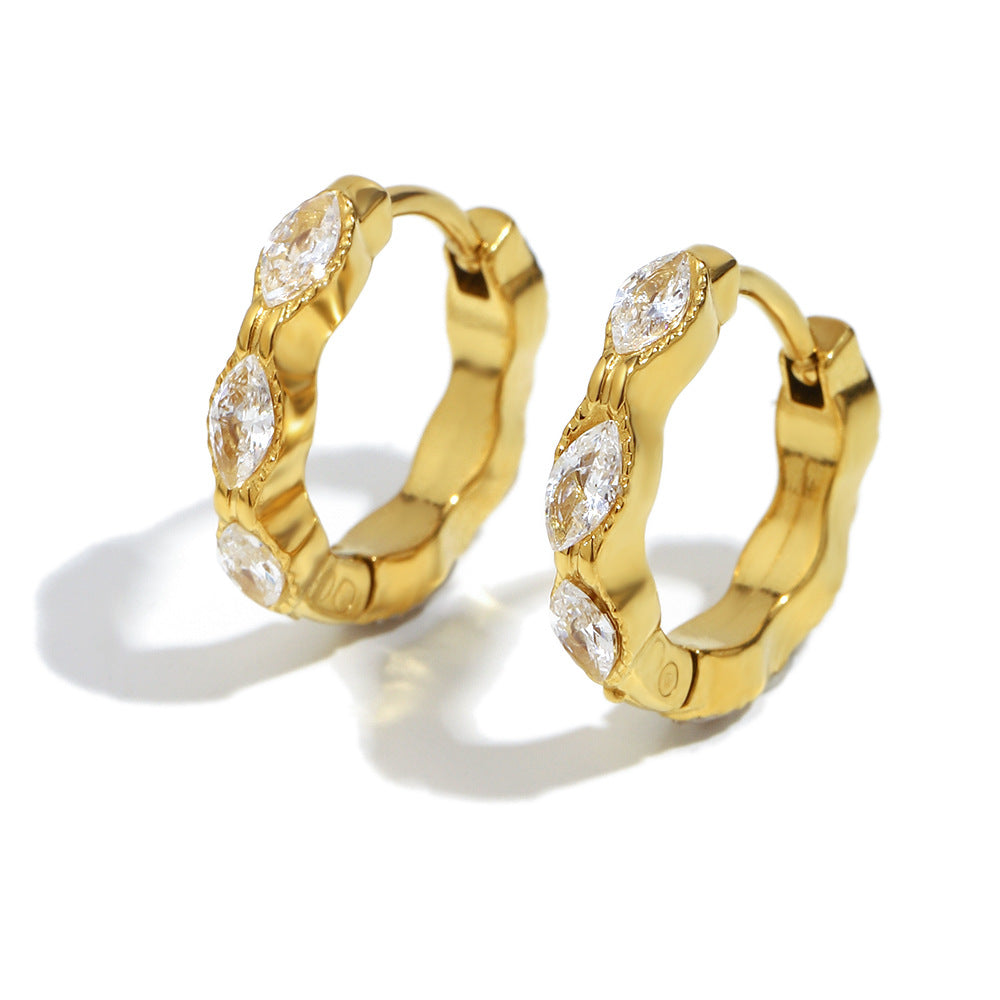 Mini Marquise CZ Hoop Earrings – 18K Gold Plated Stainless Steel Minimalist Luxury Jewelry for Women