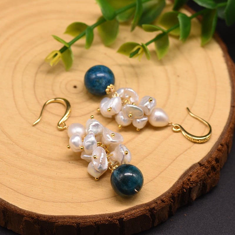 Baroque Freshwater Pearl & Kyanite Earrings – Elegant Gemstone Statement Jewelry for Women