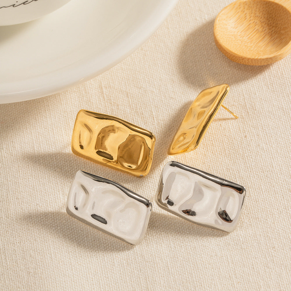 Geometric Gold Square Earrings – Bold 18K Gold Plated Stainless Steel Statement Jewelry for Women