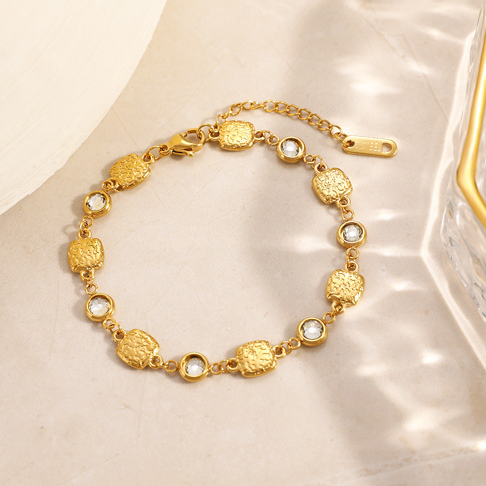 Geometric Square CZ Bracelet – 18K Gold Plated Stainless Steel Minimalist Luxury Jewelry for Women