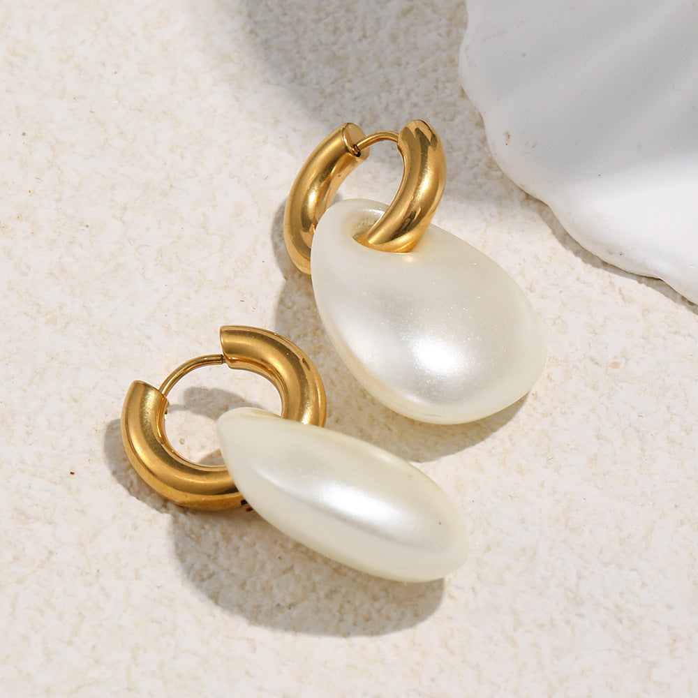 Matte Acrylic Pearl Stud Earrings – 18K Gold Plated Stainless Steel Minimalist Luxury Jewelry for Women