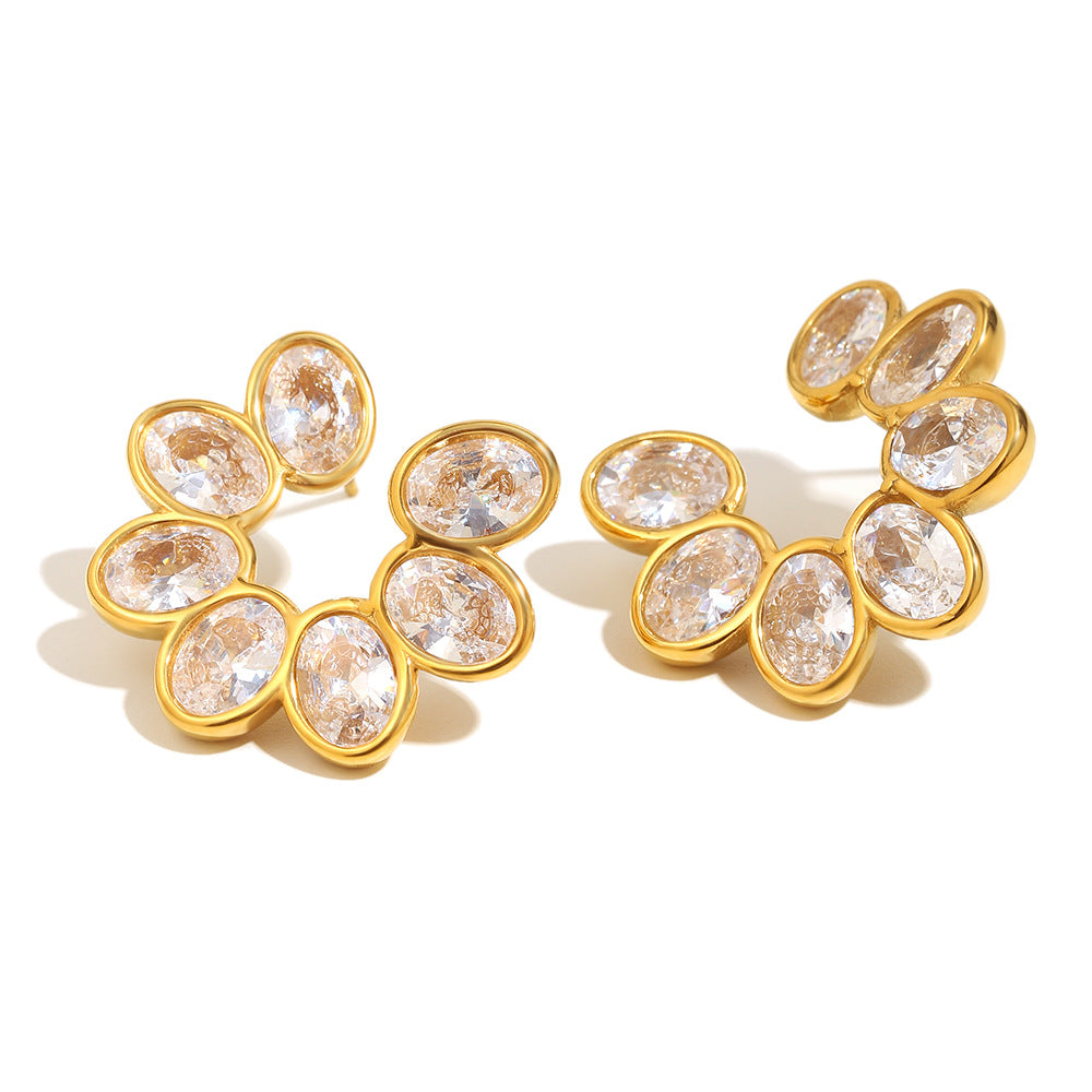 Zircon Flower Stud Earrings – 18K Gold Plated Stainless Steel Vintage Minimalist Jewelry for Women