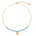 Turquoise Sun Pendant Necklace – 18K Gold Plated Stainless Steel Boho Jewelry for Women