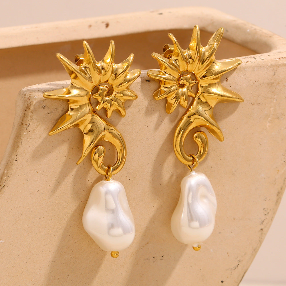 Seahorse Baroque Pearl Earrings – 18K Gold Plated Stainless Steel Ocean Statement Jewelry for Women