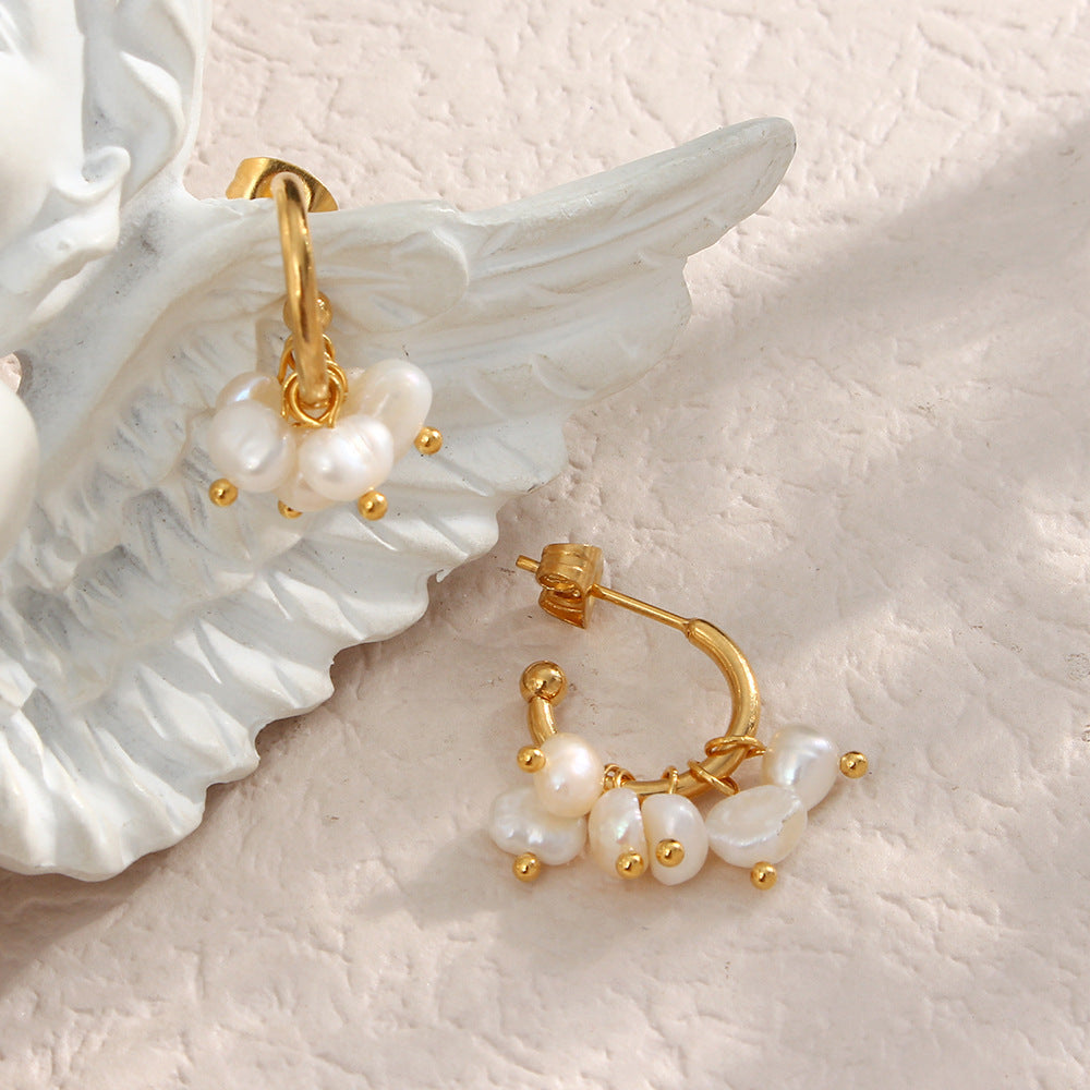 Layered Freshwater Pearl Drop Earrings – Minimalist Luxury Statement Jewelry for Women