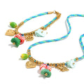 Dopamine Candy Pendant Necklace – 18K Gold Plated Stainless Steel Blue Woven Cord Fun Statement Jewelry for Women