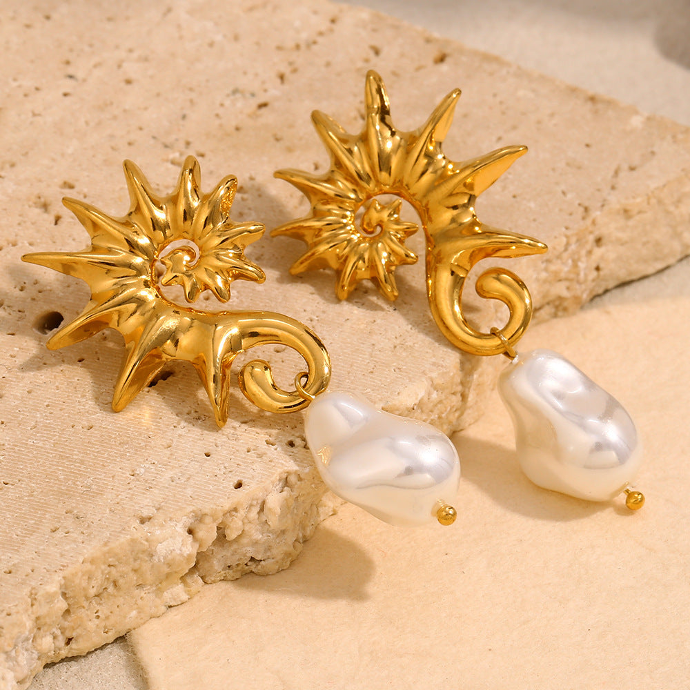 Seahorse Baroque Pearl Earrings – 18K Gold Plated Stainless Steel Ocean Statement Jewelry for Women