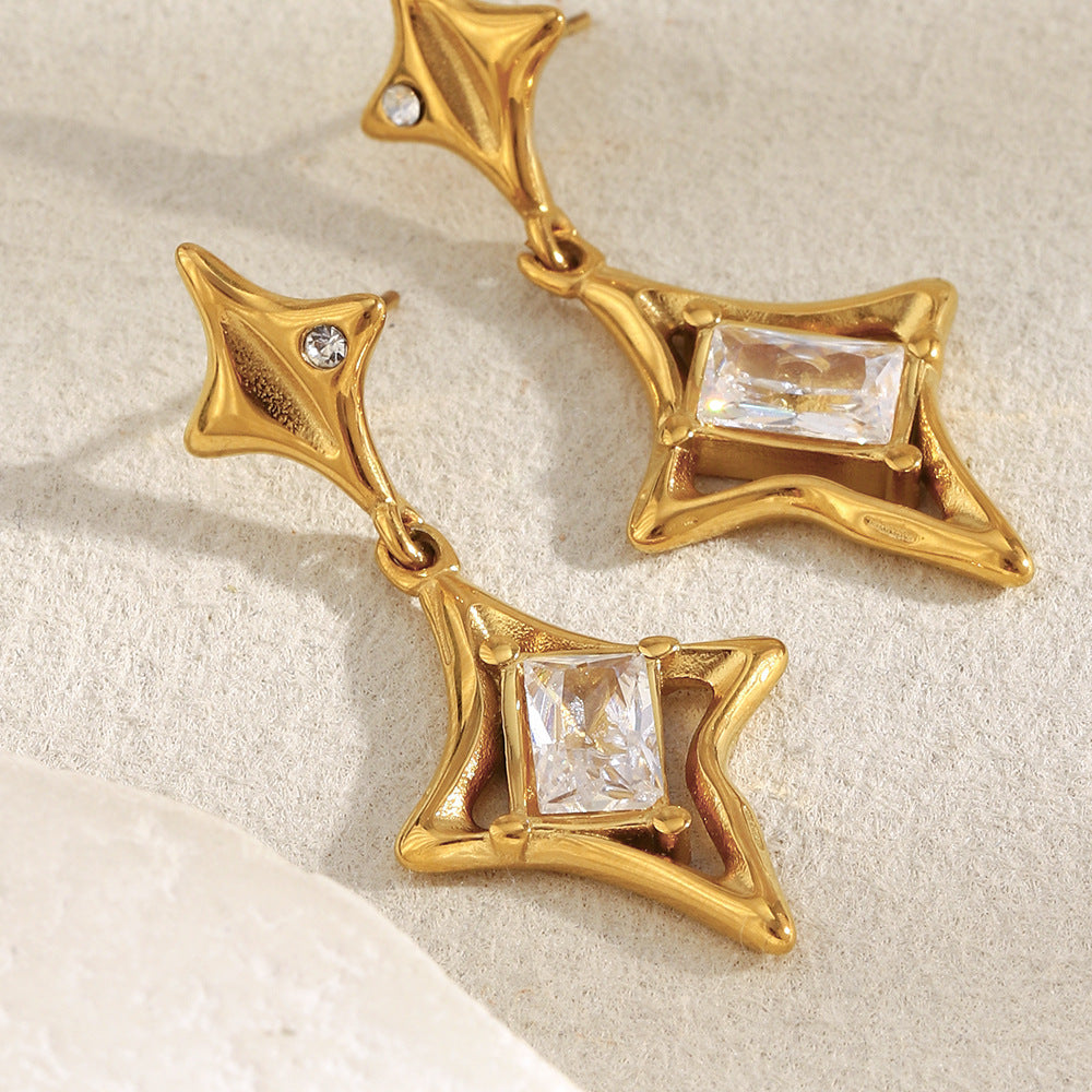 North Star Pendant Earrings – 18K Gold Plated Stainless Steel Celestial Jewelry for Women