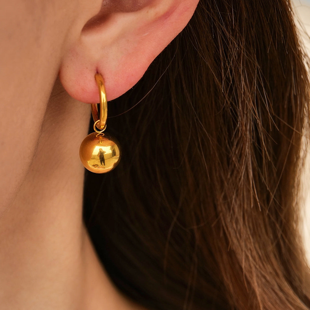 Gold Ball Drop Earrings – 18K Gold Plated Stainless Steel Minimalist Vintage Earrings for Women