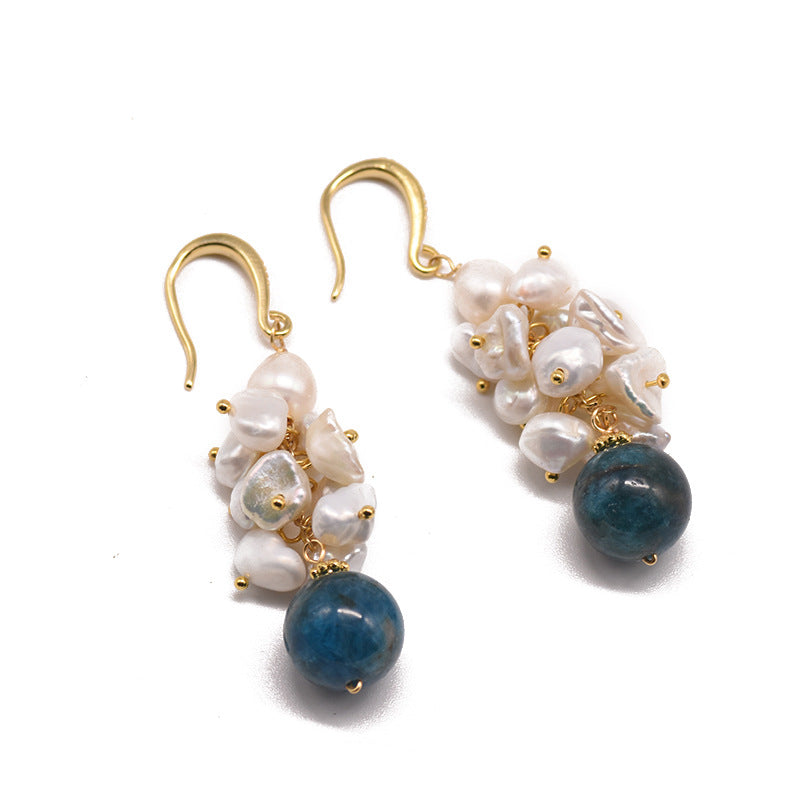 Baroque Freshwater Pearl & Kyanite Earrings – Elegant Gemstone Statement Jewelry for Women