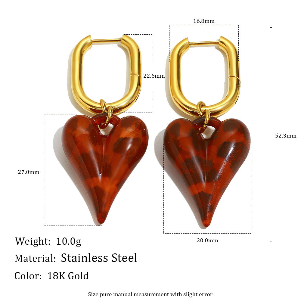 Long Heart U-Shaped Earrings – 18K Gold Plated Stainless Steel Acrylic Minimalist Luxury Jewelry for Women